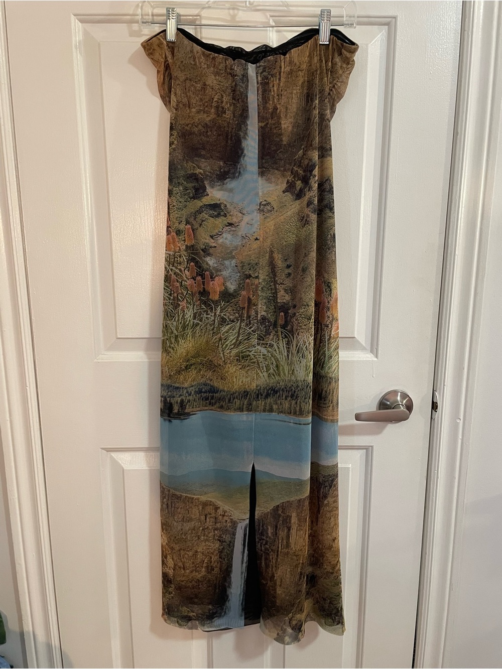 Vintage Strapless Scenic Print Draped Maxi Dress - Picture 4 of 9